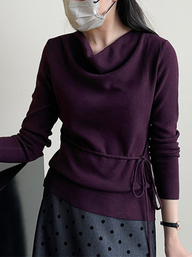 LANMREM Versatile Knitted Pullover Sweater Women's Solid Color Long Sleeves Bandage Pullover Tops Casual New Clothing 2VV1844