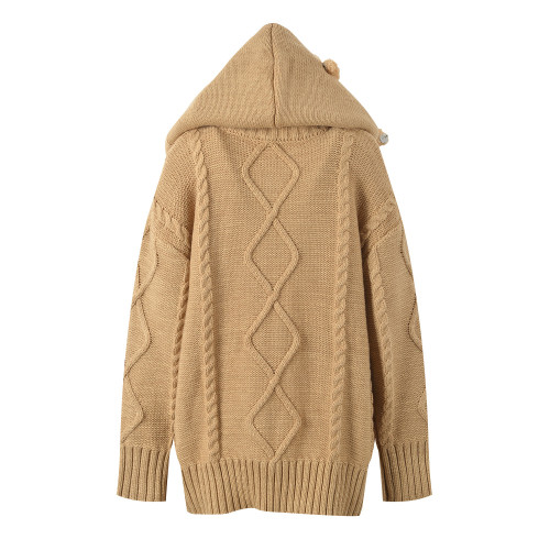 {EAM} Autumn and winter new design sense three-dimensional bear doll loose medium long hooded cardigan coat DLZ265