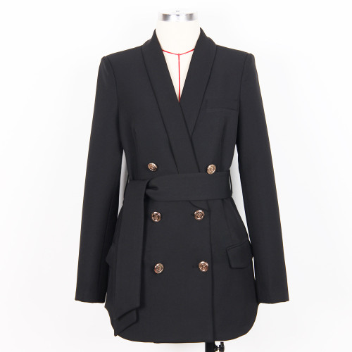 {EAM} Spring and autumn new high-end women's green fruit collar women's suit jacket top suit DLZ252