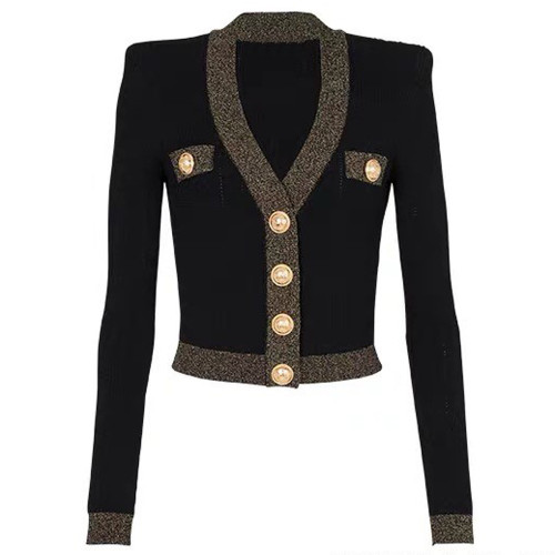{EAM} Spring new long-sleeved V-neck sweater top fashion woolen cardigan all-matching coat DLZ256