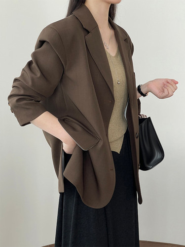 LANMREM Office Lady Solid Color Women's Blazer Notched Collar Long Sleeves Single Breasted Coat Fashion New Clothing 2VV1847