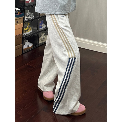 {EAM} Autumn and winter new three bars sports sweatpants autumn and winter wide leg pants straight leg casual loose design DLZ277