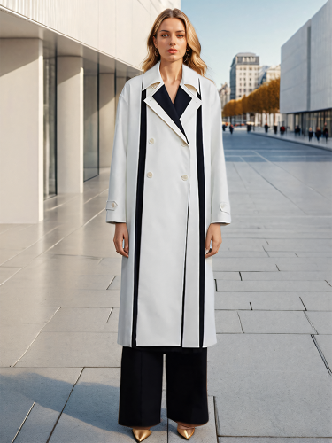 DEAT Fashion Women's Trench Coat Belt Double Breasted Contrast Color Back Slit Button Windbreaker Autumn 2024 New Tide CPDB154