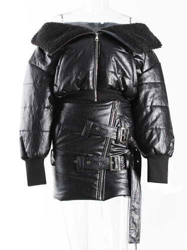 DEAT Fashion Women's Short Various Wearing Styles Zipper Cotton Padded Jacket High Waist Ribbon Mini Skirt Winter 2024 New
