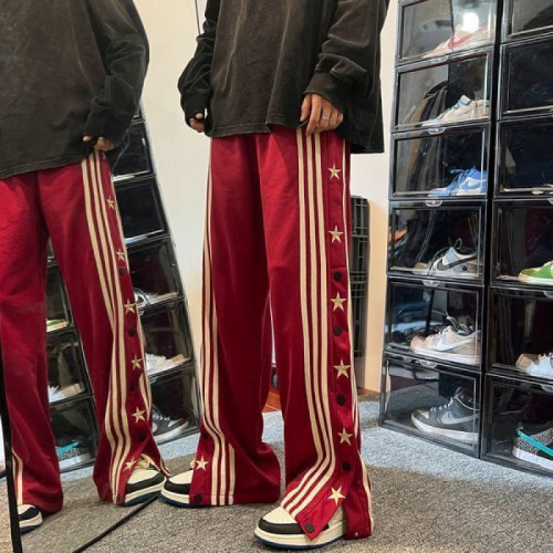 {EAM} European and American hiphop pants ins high street wine red breasted pants vibe style men and women design sense of three-bar pants DLZ272