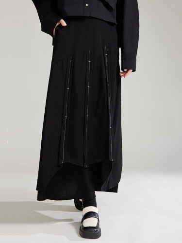 [EAM] High Elastic Waist Black Topstitched Irregular A-line Half-body Skirt Women Fashion Tide New Spring Autumn 2024 1DH7986