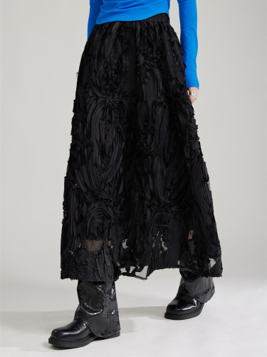 [EAM] High Elastic Waist Black Perspective Elegant Long A-line Half-body Skirt Women Fashion Tide New Spring Autumn 2024 1DH8000