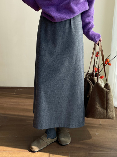 [EAM] High Elastic Waist Gray Coffee Elegant Long Straight Half-body Skirt Women Fashion Tide New Spring Autumn 2024 1DH7898
