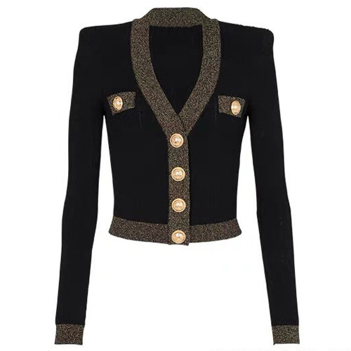 {EAM} Spring and autumn new European and American high quality sweater long sleeve V-neck cardigan women's coat DLZ285