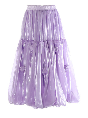 [EAM] High Elastic Waist Purple Three-dimensional Flower Half-body Skirt Women Fashion Tide New Spring Autumn 2024 1DH8129