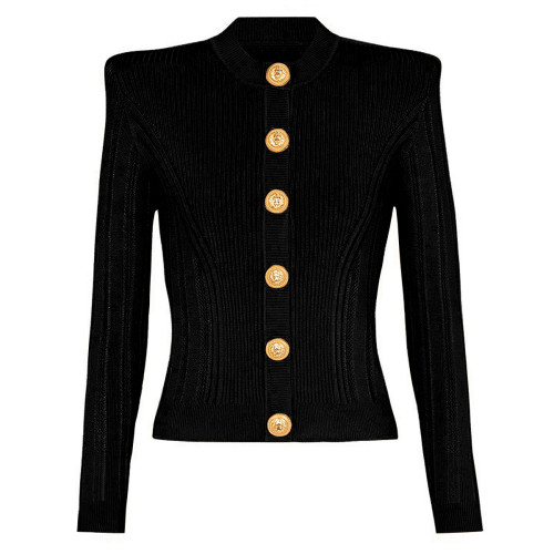 {EAM} Spring and autumn new Europe and the United States high quality sweater long sleeve round neck cardigan wool knitted top coat DLZ287