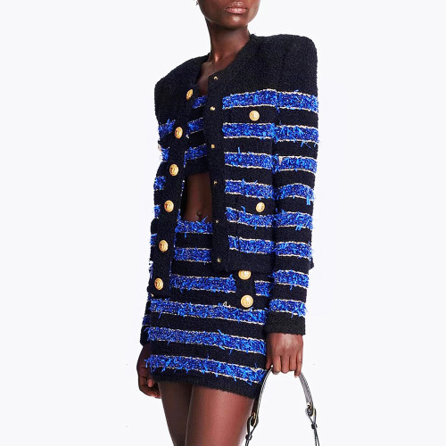 {EAM} 2024 Spring and autumn new women's sweater cardigan fashion classic quality top coat halter half skirt knitting DLZ289