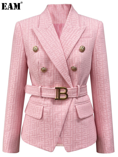 {EAM}  Spring and autumn new Europe and the United States high-end women's slimming jacquard fabric small suit network red popular suit coat women DLZ280