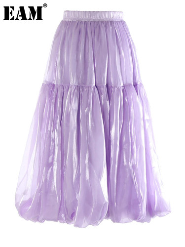 [EAM] High Elastic Waist Purple Three-dimensional Flower Half-body Skirt Women Fashion Tide New Spring Autumn 2024 1DH8129