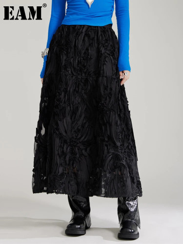[EAM] High Elastic Waist Black Perspective Elegant Long A-line Half-body Skirt Women Fashion Tide New Spring Autumn 2024 1DH8000