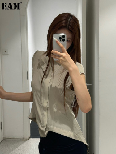 {EAM} Light luxury Europe and the United States lightweight fabric zipper sleeveless dovetail jacket small coat vest DLZ299