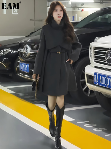 {EAM} Winter new detachable cloak wool coat women's medium long slimming stylish casual coat DLZ294