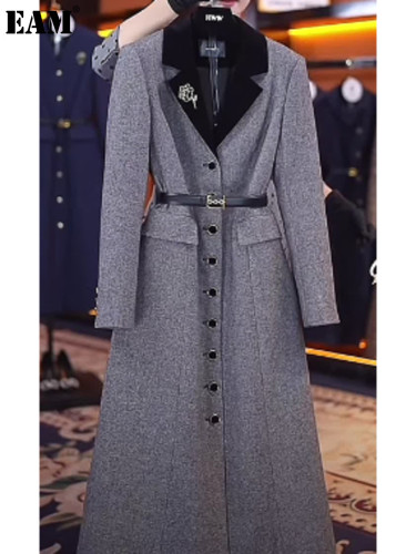 {EAM}European goods light luxury high sense small small fragrance wind gray coat DLZ292