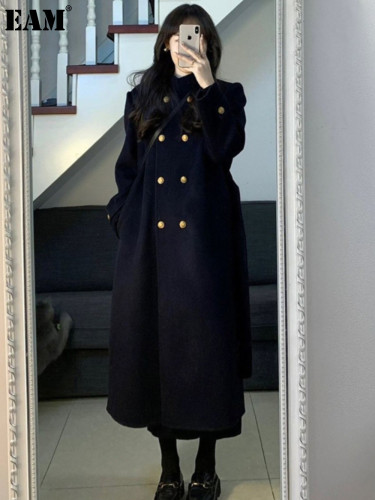 {EAM} Woolen coat women 2024 autumn and winter new mid-length woolen coat high-grade sense DLZ296