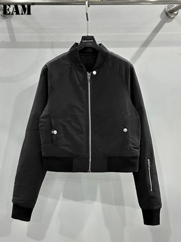 {EAM} Autumn and winter dark locomotive zipper plus cotton insert bag retro slim-fit short jacket cotton jacket DLZ302