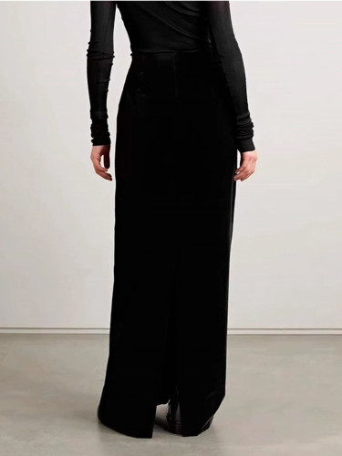 DEAT Fashion Women's High Waisted Velvet Ultra Long Skirt High  Waist A-line Black Floor-length Skirts Autumn 2024 New 7AB357H