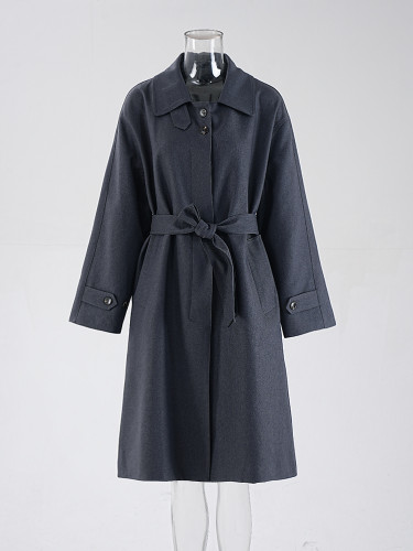 DEAT Fashion Light Green Trench Coat Women's Lapel Loose Single Breasted Ling Sleeves Sashes Windbreaker Autumn 2024 New Tide