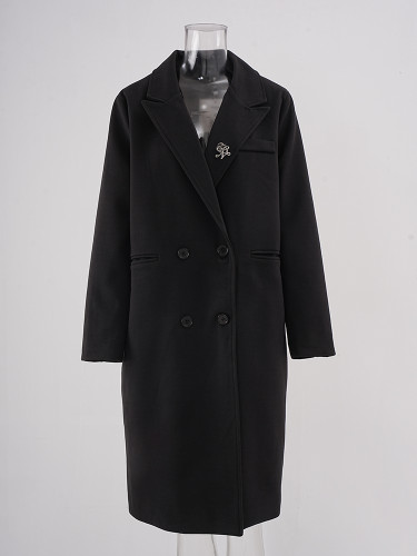 DEAT Fashion Women's Woolen Coat Notchwd Collar Loose Double Breasted Thick Cotton Lined Overcoat Winter 2024 New Tide CPG2402