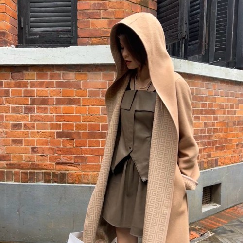 {EAM} Autumn and winter double-sided wool coat Wear full monogram hooded cashmere coat women over the knee loose lace-up fashion DLZ308