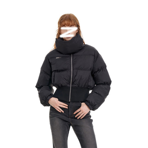 {EAM} Splicing design solid color high neck cotton coat women 2024 winter thick warm short coat bread coat cotton coat DLZ314