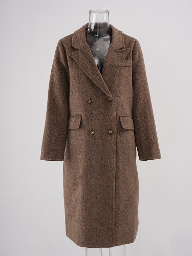 DEAT Fashhion Women's Brwon Woolen Coat Lapel Loose Double Breasted Cotton Lined Blends Overciat Winter 2024 New Tide CPG2400