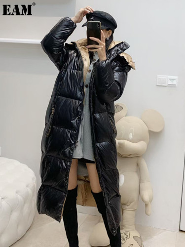 {EAM} Long thickened over knee down jacket women's bread down jacket down 2024 white duck Maya coat bright face DLZ311