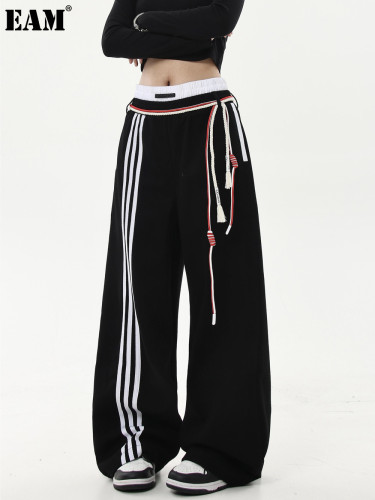 {EAM} American retro jennie with three bars sports sweatpants men and women jazz dance pants DLZ315