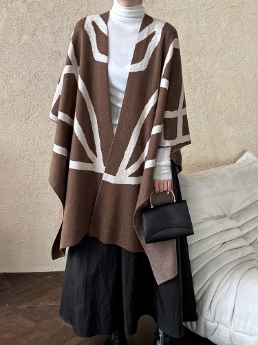 [EAM] Women Dark Gray Striped Wool Long Thick Keep Warm Scarf New Long  Personality Fashion Tide Autumn Winter 2024 1DH7672