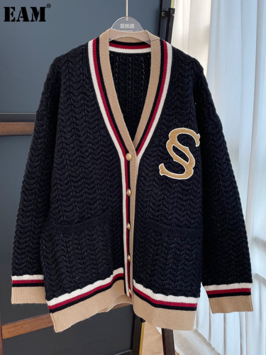 {EAM} Autumn and winter French vintage double S-silhouette knit cardigan sweater coat thickened medium long DLZ330