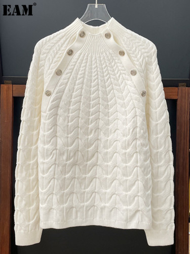 {EAM} 2024 Autumn and winter new French fashion stand collar white thread sweater sweater top female thick DLZ335