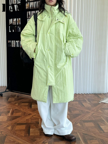 [EAM] Yellow Big Size Keep Warm Hooded Cotton-padded Coat Long Sleeve Women Parkas Fashion Tide New Autumn Winter 2024 1DH7808