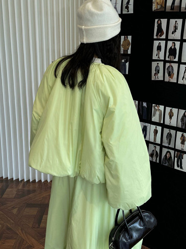 [EAM] Green Big Size Warm Casual Cotton-padded Coat Long Sleeve Women Parkas Fashion Tide New Autumn Winter 2024 1DH7815