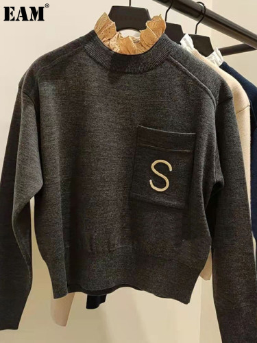 {EAM} Autumn and winter new women's woven patchwork knitwear bottoms women's fashion sweater DLZ331