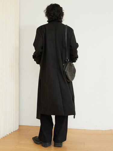 [EAM] Loose Fit Casual Black Bigf Size Woolen Coat Parkas New Lapel Long Sleeve Women Fashion Tide Autumn Winter 2024 1DF4183