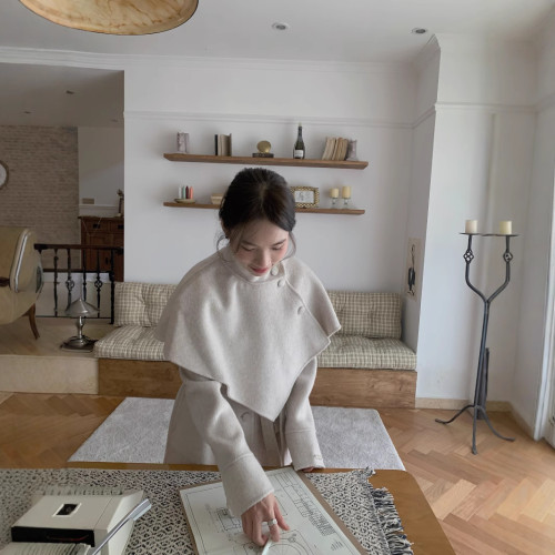 {EAM} Korean double-sided hand-stitched cashmere wool coat set can be detachable two-piece set thickened long DLZ344