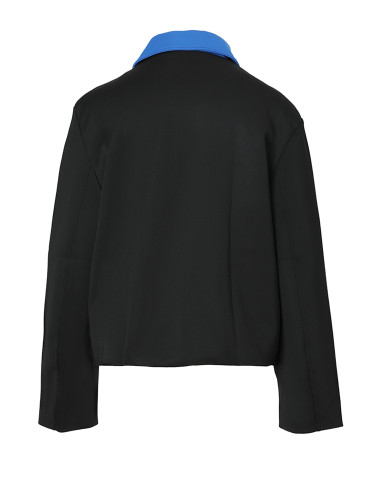 [EAM] Loose Fit Black Color-block Big Size Jacket New Lapel Long Sleeve Women Coat Fashion Tide Spring Autumn 2024 1DF3060