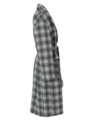 [EAM] Loose Fit Black Plaid Belted Big Size Long Woolen Coat Parkas New Long Sleeve Women Fashion Autumn Winter 2024 1DF3283
