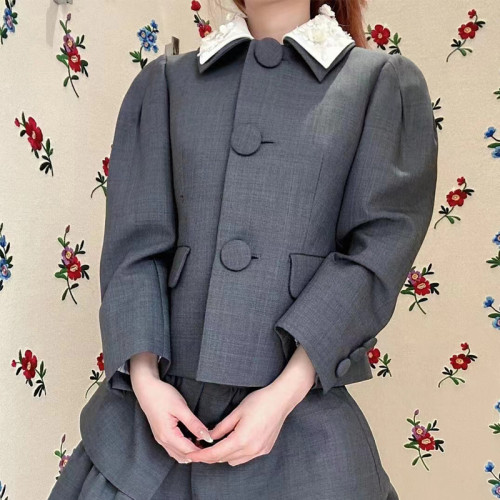 {EAM} Luxe Handcrafted beaded sequin double-neck wool suit jacket DLZ342