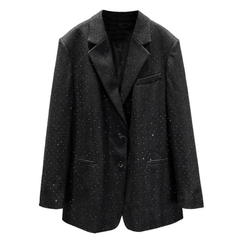{EAM} French style autumn-winter new women's rhinestone suit jacket + pantsuit DLZ346