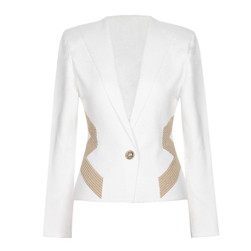 {EAM} 2024 Spring and autumn new European and American women's waist embroidery classic knitted top cardigan coat DLZ358
