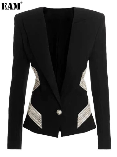 {EAM} 2024 Spring and autumn new European and American women's waist embroidery classic knitted top cardigan coat DLZ358