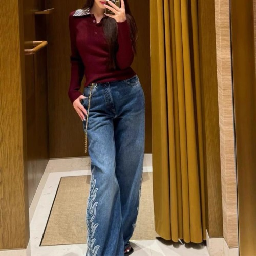 {EAM} Autumn and winter new temperament royal sister wine red lapel hot drill knit bottom coat DLZ353