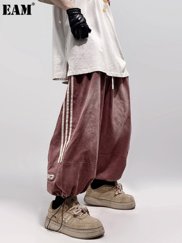 {EAM} Hip hop fashion brand wide leg three-bar sports nine pants loose straight leg Japanese dress foot jeans DLZ368