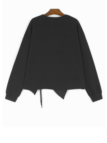[EAM] Black Zipper Irregular Hem Sweatshirt New Round Neck Long Sleeve Women Big Size Fashion Tide Spring Autumn 2023 1DH8303