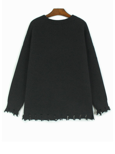 [EAM] Color-block Tassels Big Size Knitting Sweater Round Neck Long Sleeve Women Pullovers New Fashion Spring Autumn 2024 1DH829